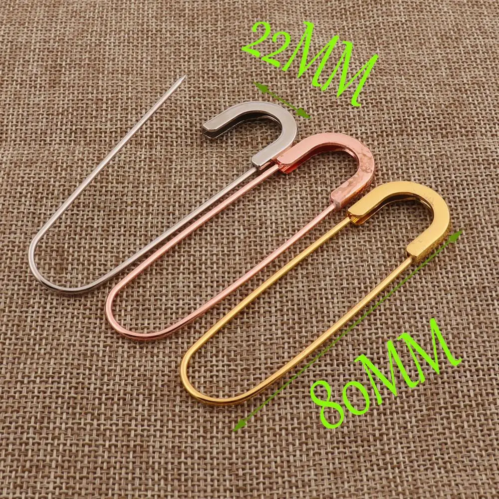 8 PCS Large Rose Gold/Silver/Gold Safety Pins,80MM Craft Safety Pins Brooch Stitch Markers,Metal Safety Pins Loops Charms