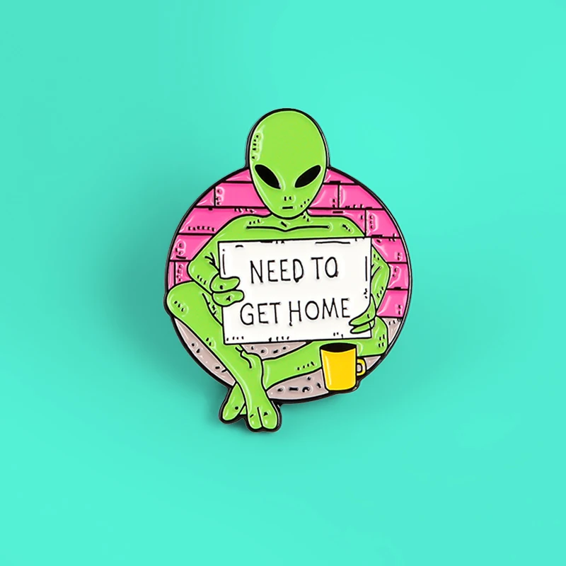 NEED TO GET HOME Alien ET Brooches Pins Green Alien Space Enamel Pin Badge Mysterious Ufo Astronomy Jewelry for Kids Friends