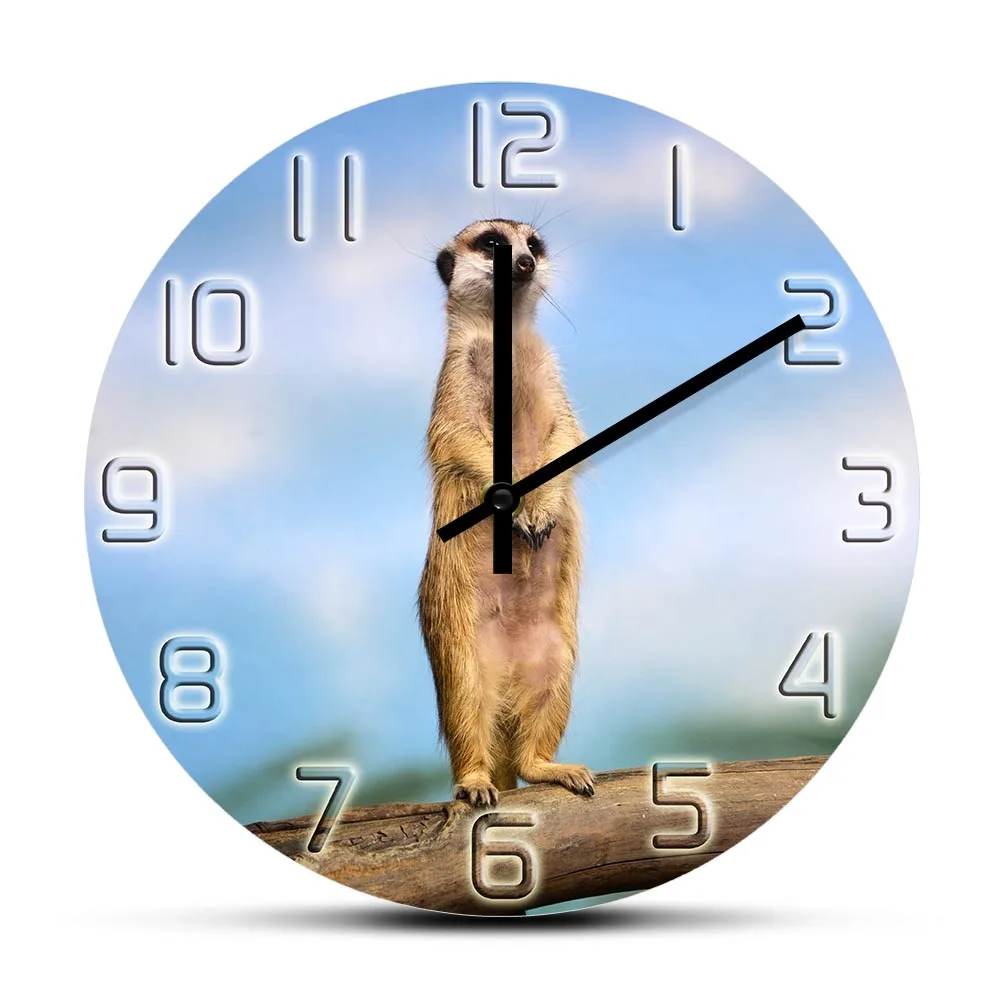 

Meerkat Wall Clock Home Decor Mongoose Ichneumon Nature Wildlife African Animal Clock Watch Nursery Wall Fine Art Timepieces