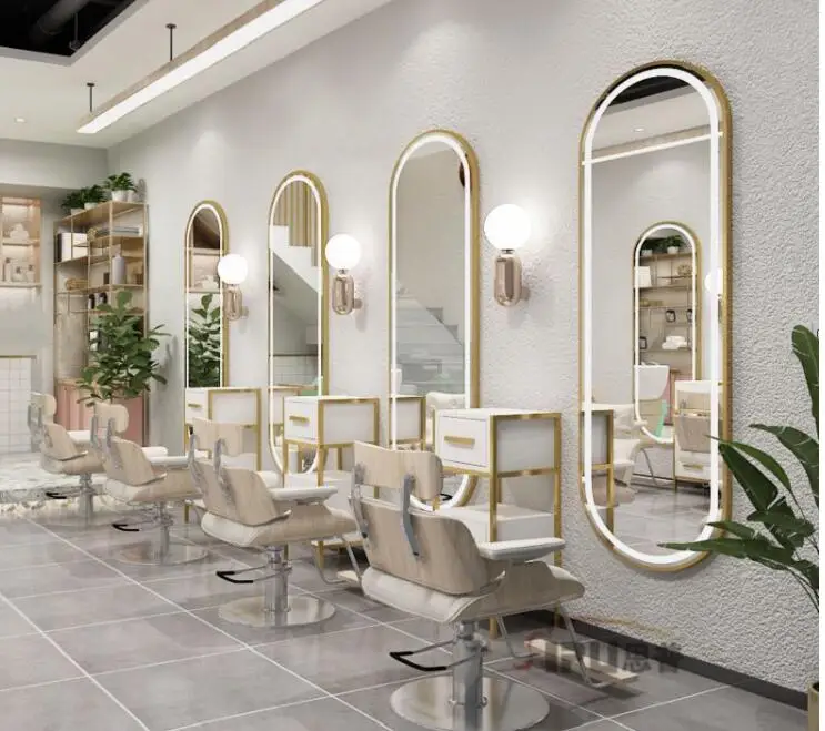 Barber shop mirror modern style hairdressing mirror European style hair salon special mirror wall hanging with light trendy hair