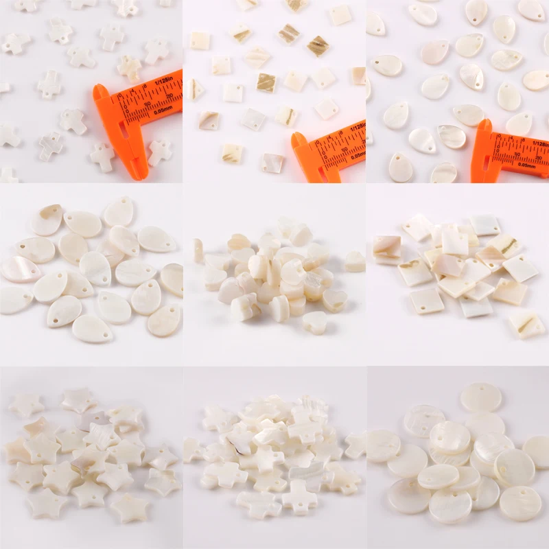 30pcs White Mother of Pearl Cross Round Star Heart Square Shapes Loose Shell Beads For Jewelry Making DIY Charm Bracelet Pendant