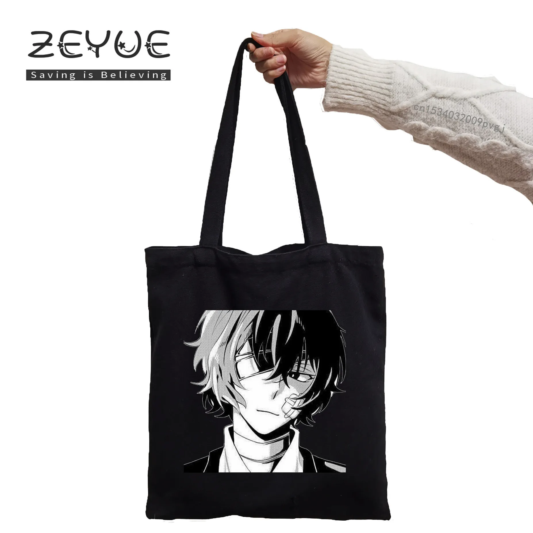 Dazai Japaness Anime Women Graphic Aesthetic Funny Black Canvas Shopping Bag Girl Female Bungo Stray Dogs 90s Casual Handbag