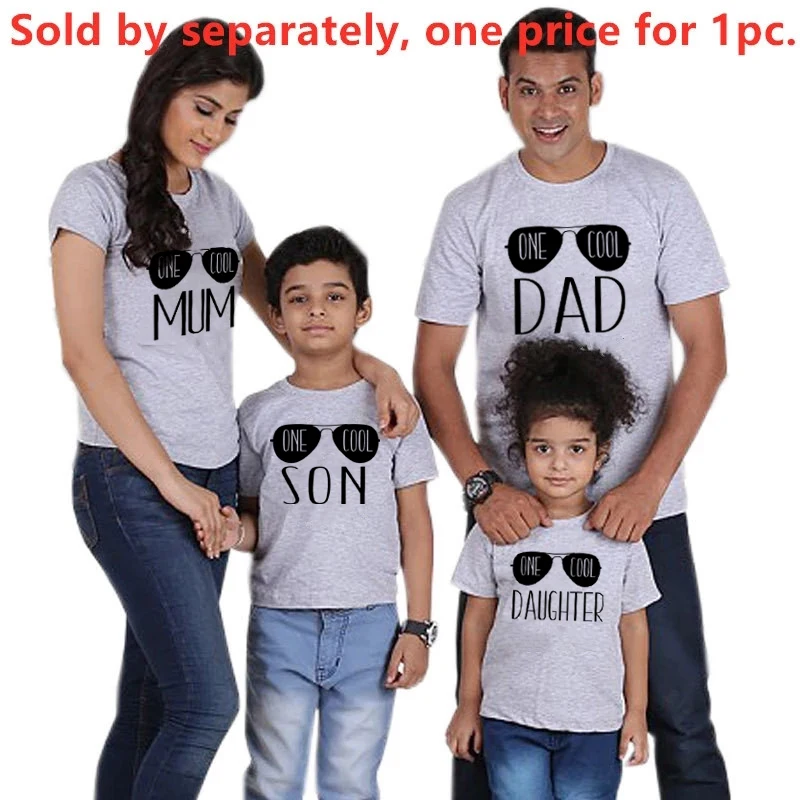 Family Matching Tshirts One Cool Dad Mum Daughter Son Baby Matching Shirts Summer Cotton Family Look Clothes Family Gifts