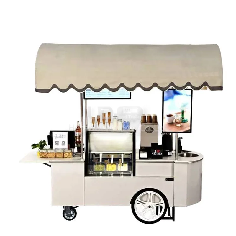 Camión de empuje para perros calientes, Mini remolque comercial, carro de helado de Gelato, venta de supermercado, cocina móvil, quiosco de comida