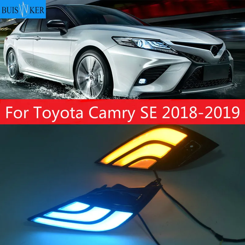 

For Toyota Camry SE 2018 2019 LED Daytime Running Light Bumper Fog Lamp DRL With Yellow Turn Signal Lamp