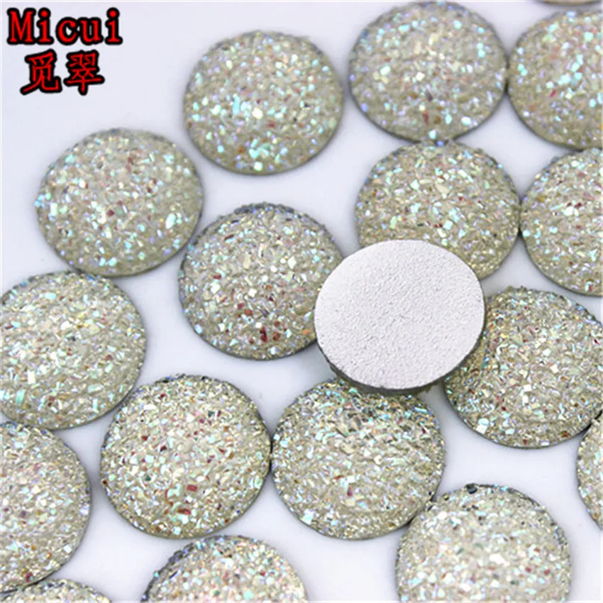 Micui 50pcs 10/14/16/18mm Crystal AB Flatback Round Rhinestone Cabochon Gems,Flat Back Resin Rhinestone For DIY Decoration MC33