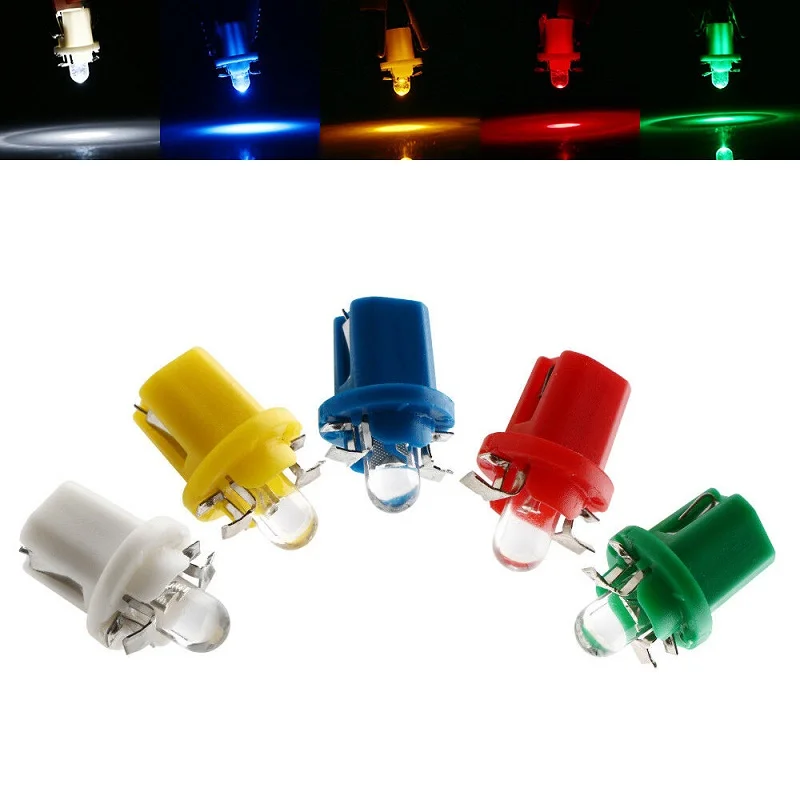 Free Shipping 500pcs T5 LED B8.5D 1SMD Car LED Dashboard Speedometer Bulb Instrument Lights 12V Yellow Green White Blue Red