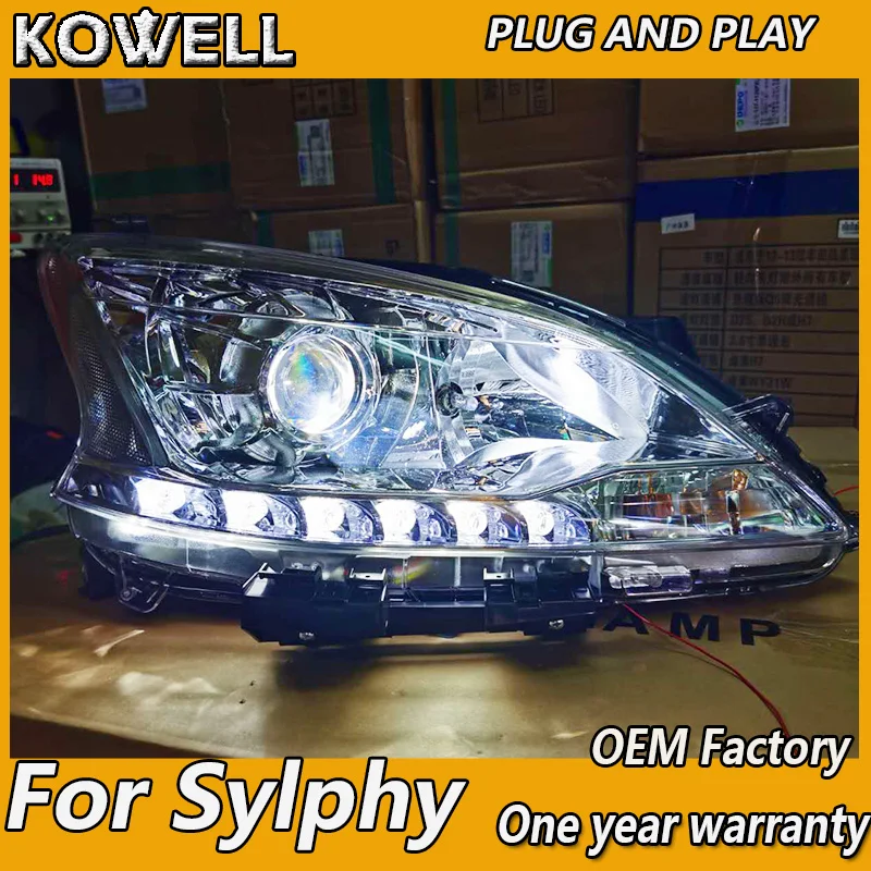 KOWELL Car Styling for Nissan Sylphy Headlights 2013-2015 Sentra Head Light DRL Turn Signal Low High Beam Projector Lens