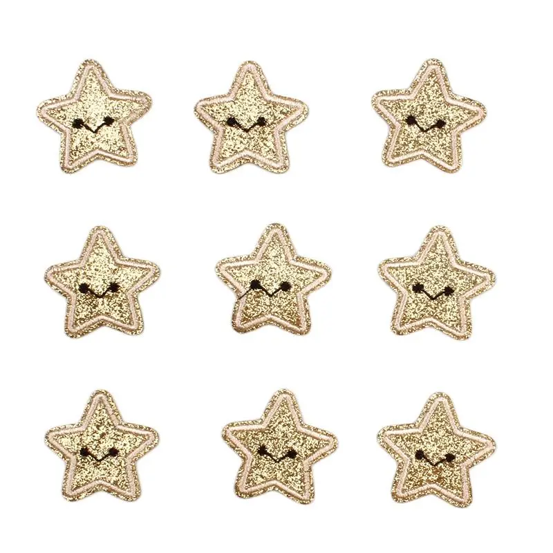 10pcs/lot Glitter Gold Star Patches Iron On Cartoon Stickers for T-Shirts Jeans Decoration