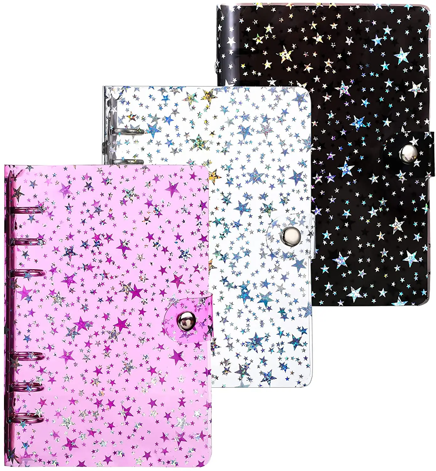 A6 Notebook Binder Cover Star PVC Soft 6-Ring Folders with Snap Button Closure for Journal Planner Office Stationery Supplies