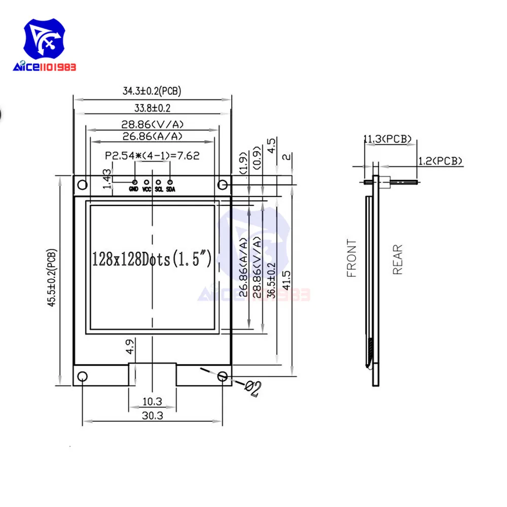 Diymore Layar Tampilan LCD 1.5 Inci 128128 Modul Pelindung OLED 4 Pin Antarmuka IIC Driver SSD1327 untuk Arduino STM32 Raspberry Pi