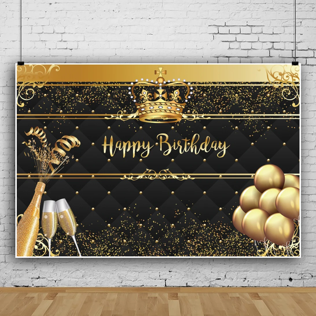 Laeacco สีดำหัวมงกุฎทองบอลลูนวันเกิดที่กำหนดเองภาพโปสเตอร์ภาพพื้นหลังถ่ายภาพฉากหลัง