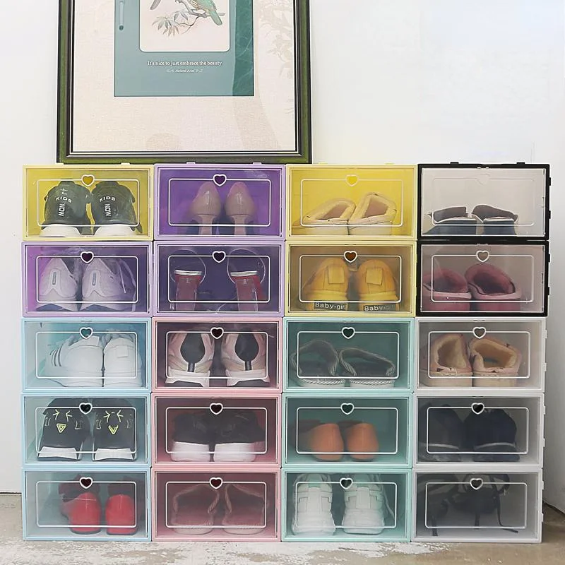 6pcs Transparent shoe boxes storage box shoes box thickened dustproof shoe organizer box superimposed combination shoe cabinet