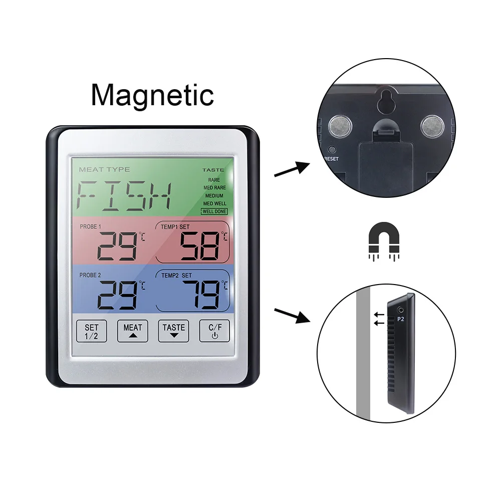 Digitales Ofenthermometer für Fleisch, Küche, Grillen, Kochen, Lebensmittel, Temperatur, Tester, Timer-Funktion für mit Edelstahlsonde