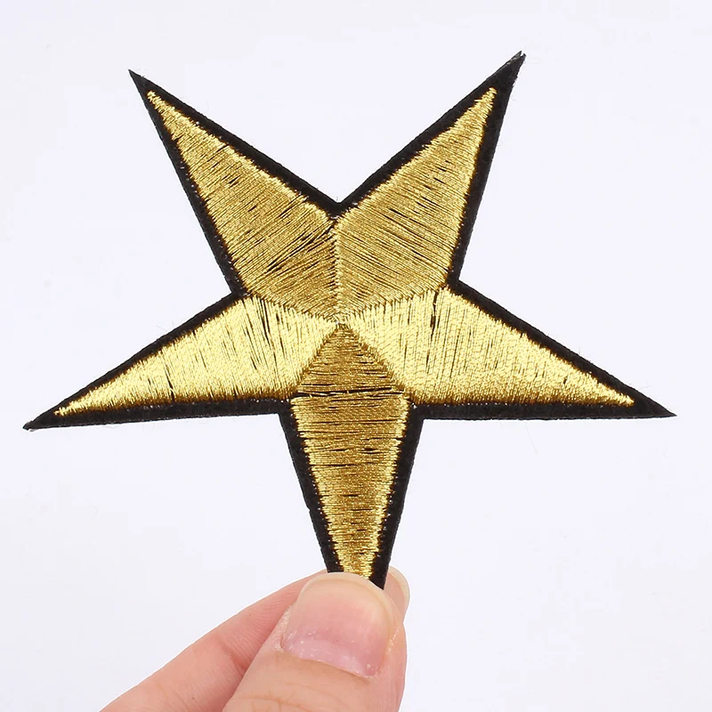 10color 1pc 7.2cm Iron On Gold Star Stickers Embroidery Clothes Stars Patches Sewing Appliques DIY Jeans Coats Shoes Hats Badge