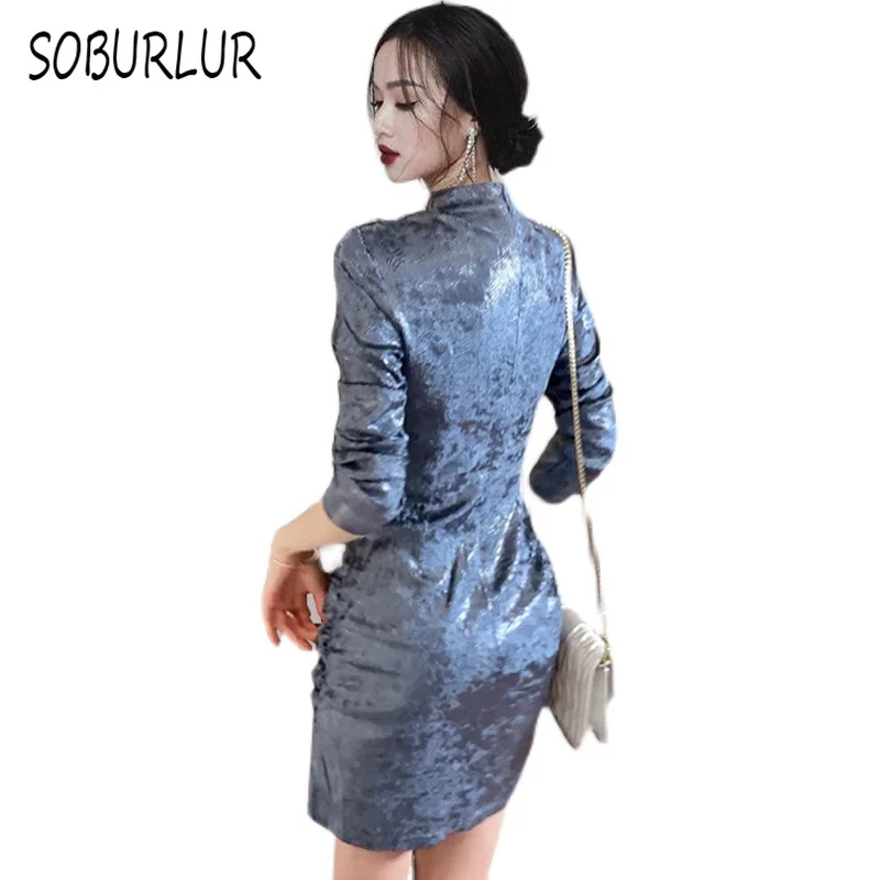 SOBURLUR 2021 New Formal Dresses Vintage Women's Midi Dress Party Robe Female Korean Fashion OL Girls Lady Casual Woman Clothing