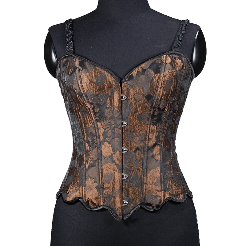 French Corset Top Plus Size Victorian Overbust Corset Top with Straps Goth Jacquard Bustiers Corsets for Women Vintage Wear Out