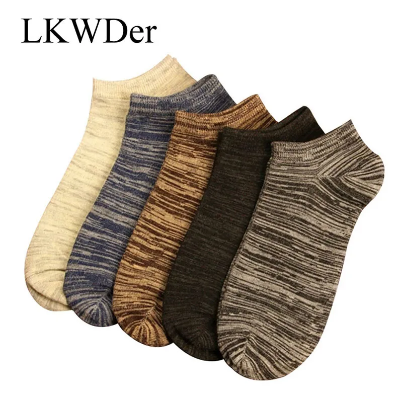 LKWDer Men Socks Cotton High Quality Casual Breathable Boat Socks Short Men Ankle Socks Summer Male Classic Retro Striped Meias