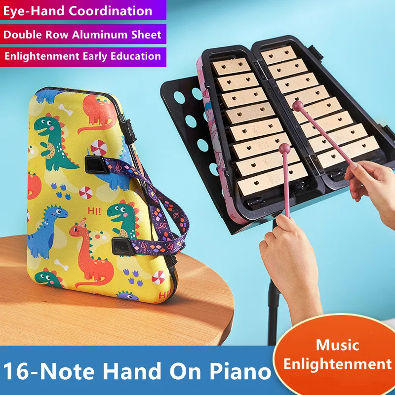 

Double Row Aluminum Sheet 16 Tone Hand Knock Piano Music Enlightenment Eye-Hand Coordination Puzzle Early Education Percussion