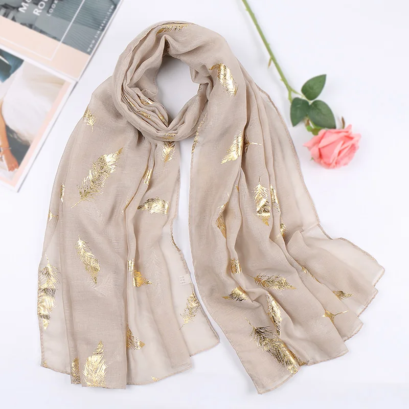 Gold Glitter Feather Hijab Cotton Scarf Women Luxury Shiny Shawl Muslim Women Hijab Shimme Scarves Foulard Arab Turban Headscarf