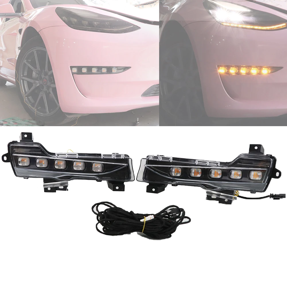 

2 Pieces Car DRL Daytime Running Lights LED Daylight Fog Lamp Turn Signal Day Lights For Tesla Model 3 2017 2018 2019 2020 2021