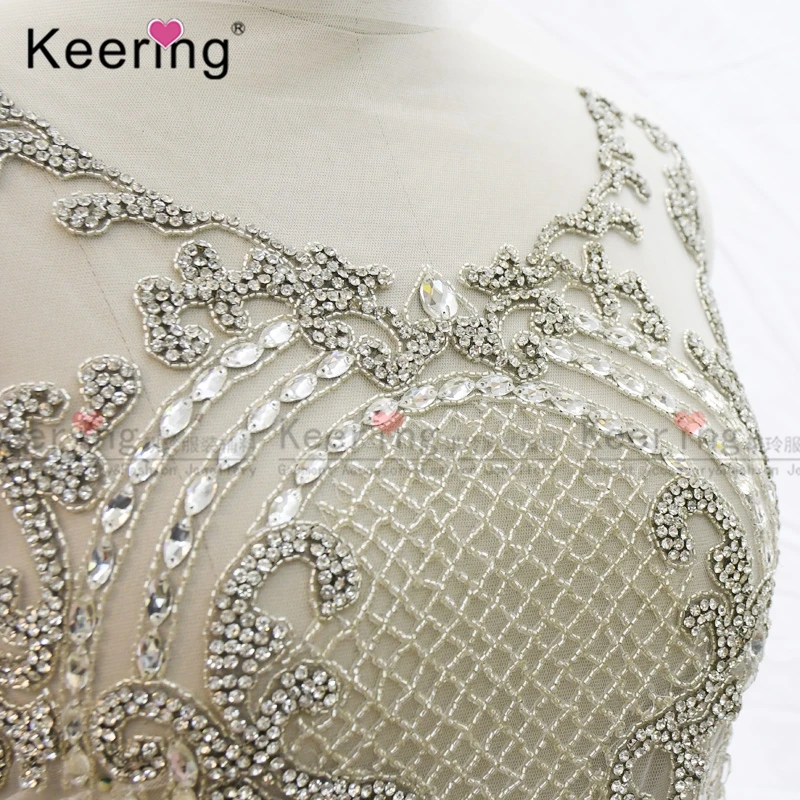 Hand-Made Big Crystal Rhinestone Fabric Body Applique for Wedding Panel, WDP-335