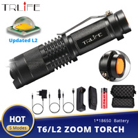 LED Flashlight Penlight L2 T6 Torch 8000LM Zoom Lanterna Waterproof Tactical Torch 5 modes Rechargeable 18650 Battery Bikelight