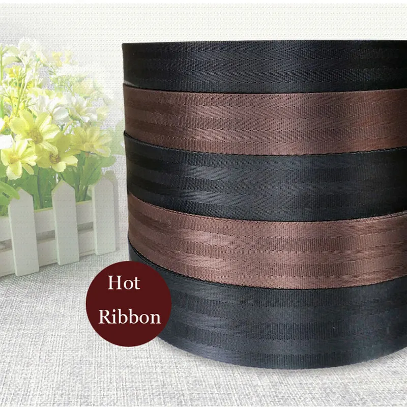 38mm Quality 2M Stripe Nylon Ribbon Car Safety Belt Backpack Bag Parts Black Coffee Webbing Car seat belts pet belts tow belt