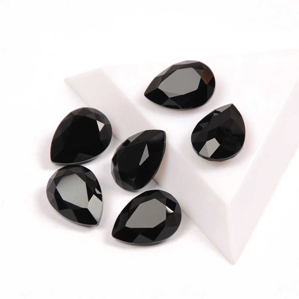 High Quality Dorp Shape Nail Parts Strass Crystal Black Glass K9 Fancy Stones Multi Sizes Gems for 3D DIY Nail Art Decorations