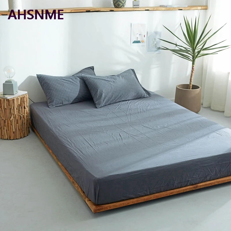 AHSNME Stone gray 100% Cotton sheets Super Soft parure de lit Cool Summer Simple Water Fitted Sheet 135/150/200/180/200cm