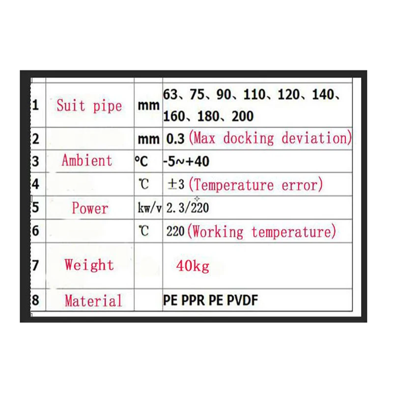 Manual PE PPR PVDF pipe Butt welding machine Welding pipe size 63-200mm PE tube Hot melt Butt Welder