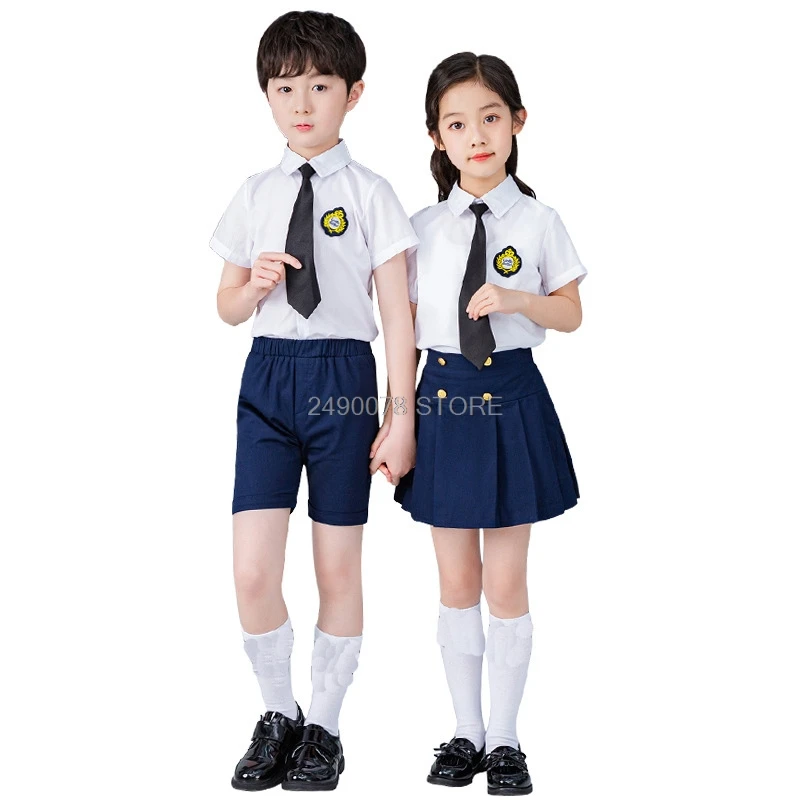 

Boys Girls School Uniforms British Style Students Kindergarten Suit Girls Party Dress Skirt Performance Clothing Set Sport Suit