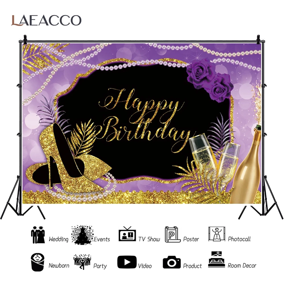 Laeacco-خلفية لامعة ذهبية للنساء ، خلفية لحفلات أعياد الميلاد ، وخلفية للشمبانيا ، والزهور ، واللؤلؤ ، والتصوير الفوتوغرافي ، واستوديو الصور