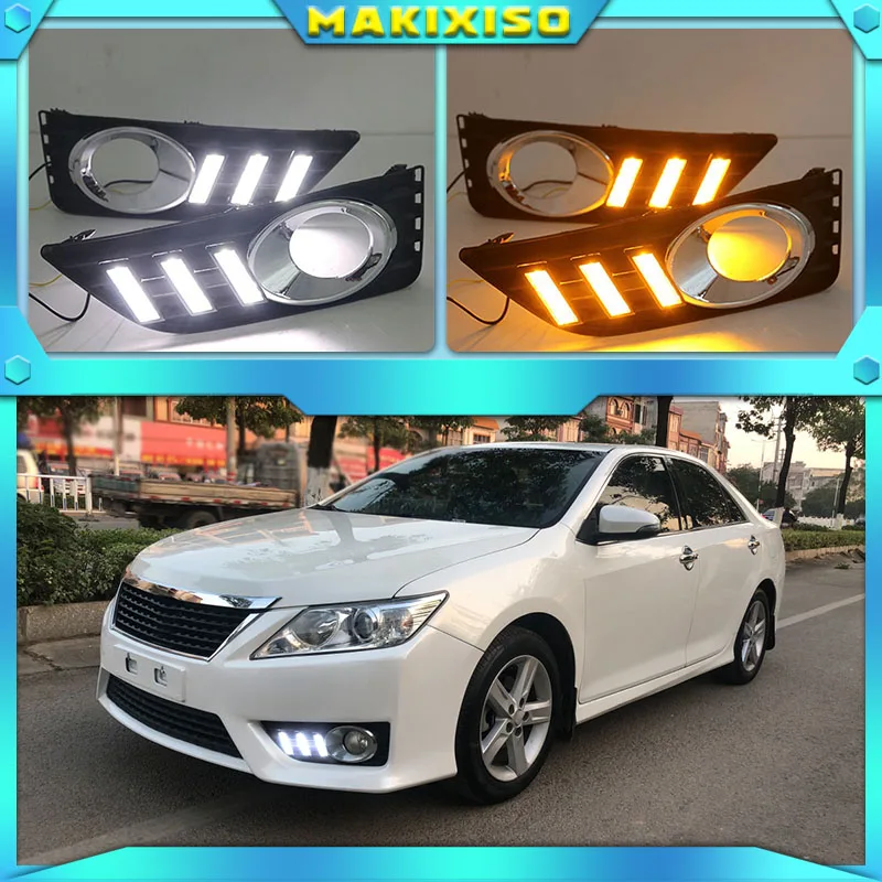 

1 Set LED DRL Daytime Running Lights Daylight Fog Lamp Cover With Yellow Turning Signal For Toyota Camry 2012