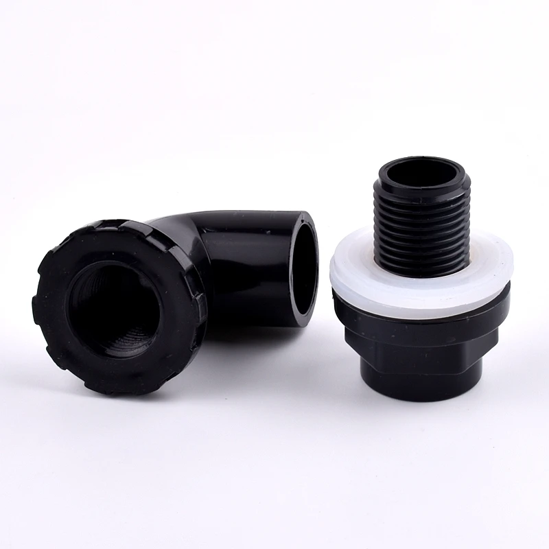 Black I.D 20~50mm PVC Pipe Aquarium Fish Tank 90° Elbow Drainage Connector Overflow Thread DIY Water Tank Inlet Outlet Joints