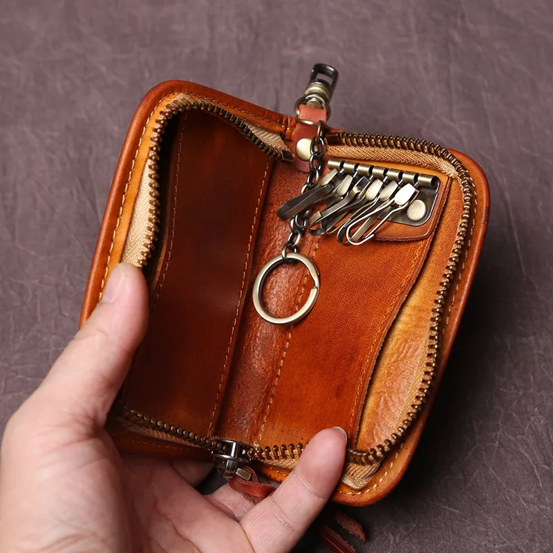 NZPJ männer Leder Schlüssel Tasche, Die Erste LayerOf Rindsleder, Damen Geldbörse, multi-funktionale Vintage Pflanzlich Gegerbtem Leder ID Tasche. – Detail 10