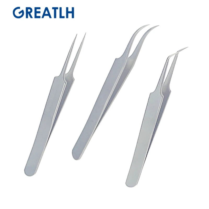 3pcs Straight/Angle/ Curved Hair Transplant Forceps Stainless Steel Straight Hair Implanter Tweezers 0.15mm Hair Transplant Tool