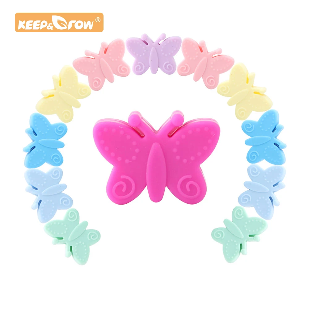 Keep&Grow 20pcs Butterfly Silicone beads Cartoon Baby Teethers  BPA Free DIY Baby Stroller Making Beads Baby Teethers