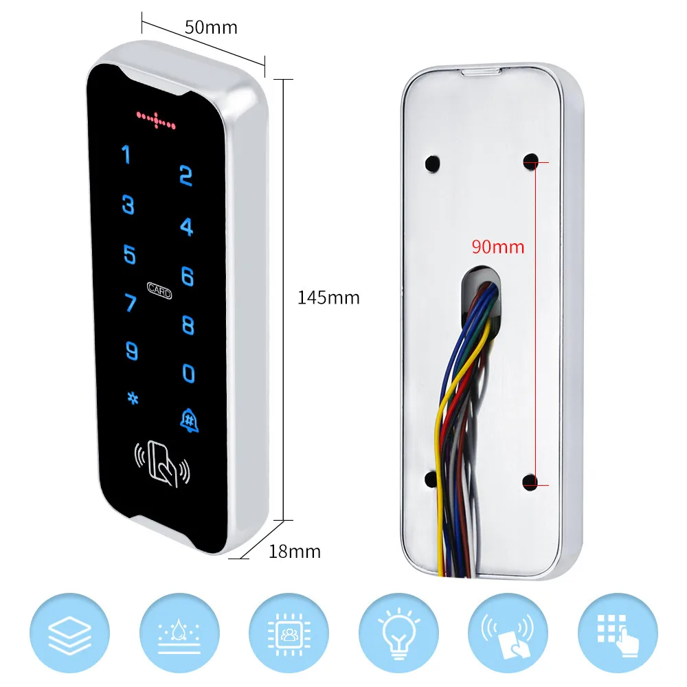 Outdoor Waterproof Access Control Keypad RFID Keyboard System 125KHz Card Reader Metal Touch Controller Wiegand26/34 Doorbell