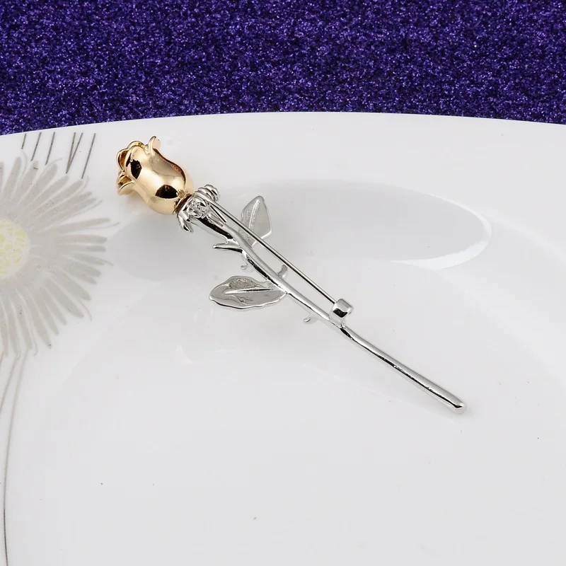 Elegant Metal Gold Silver Color Rose Flower Anti-glare Brooch Cute Cardigan Buckle Collar Clip Pin Accessories