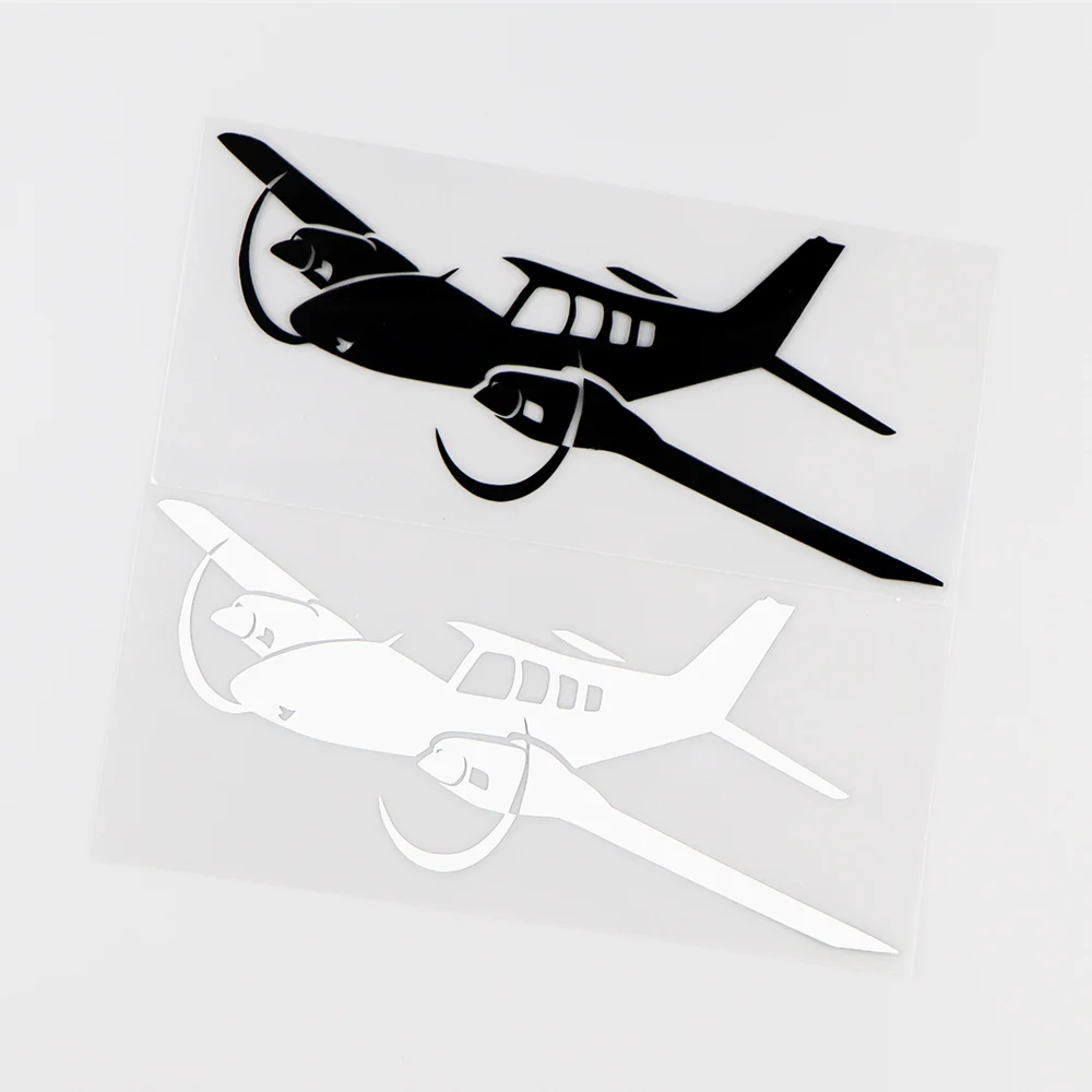 YJZT 15.5X6.7CM Twin Engine Light Aircraft Funny Vinyl Car Stickers Decals Black / Silver 10A-0025