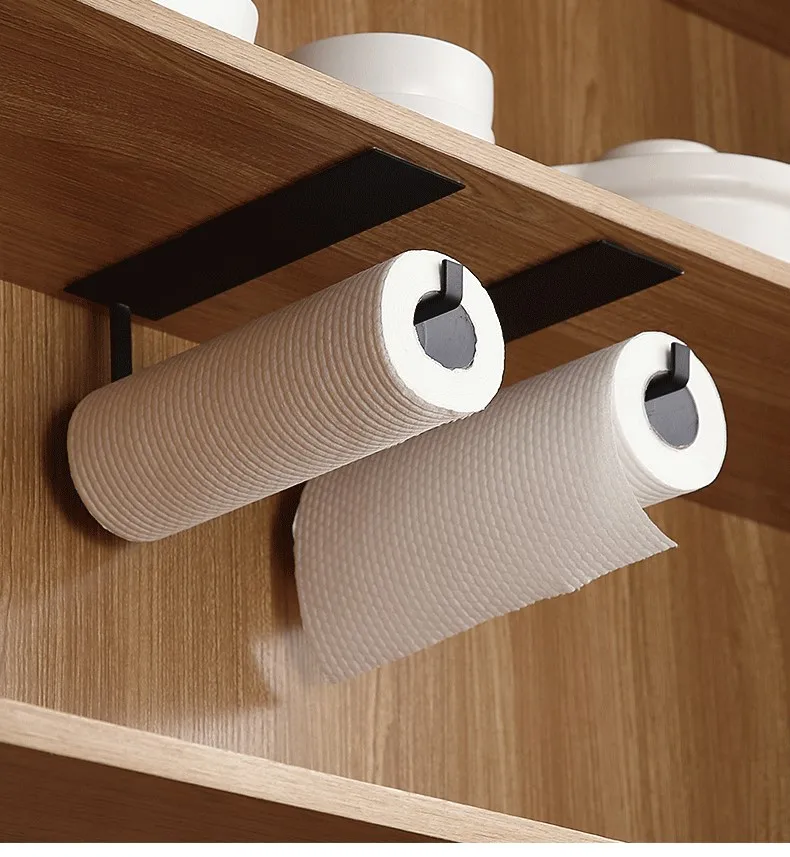 Carbon steel paper towel rack perforated paper towel rack kitchen paper rack storage rack roll paper rack shelf