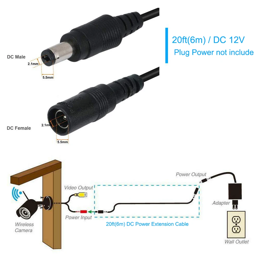 30ft/10 Meters Length Power 10M Extension Cable For Security CCTV Camera DC 12V Power Adapter 5.5x2.1mm DC Plug