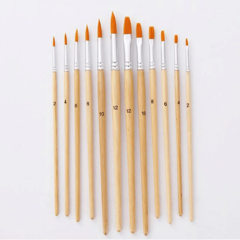 

12Pcs/Lot Paint Brush Different Size Log Color Nylon Hair Oil Painting Brushes Set for Watercolor Acrylic Drawing Art Supplie