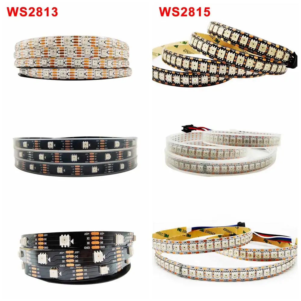 DC12V WS2815 DC5V WS2813 Luces Led Strip Light Individually Addressable 5050 RGB Smart 4Pin Dual Signal Pixels White Black PCB