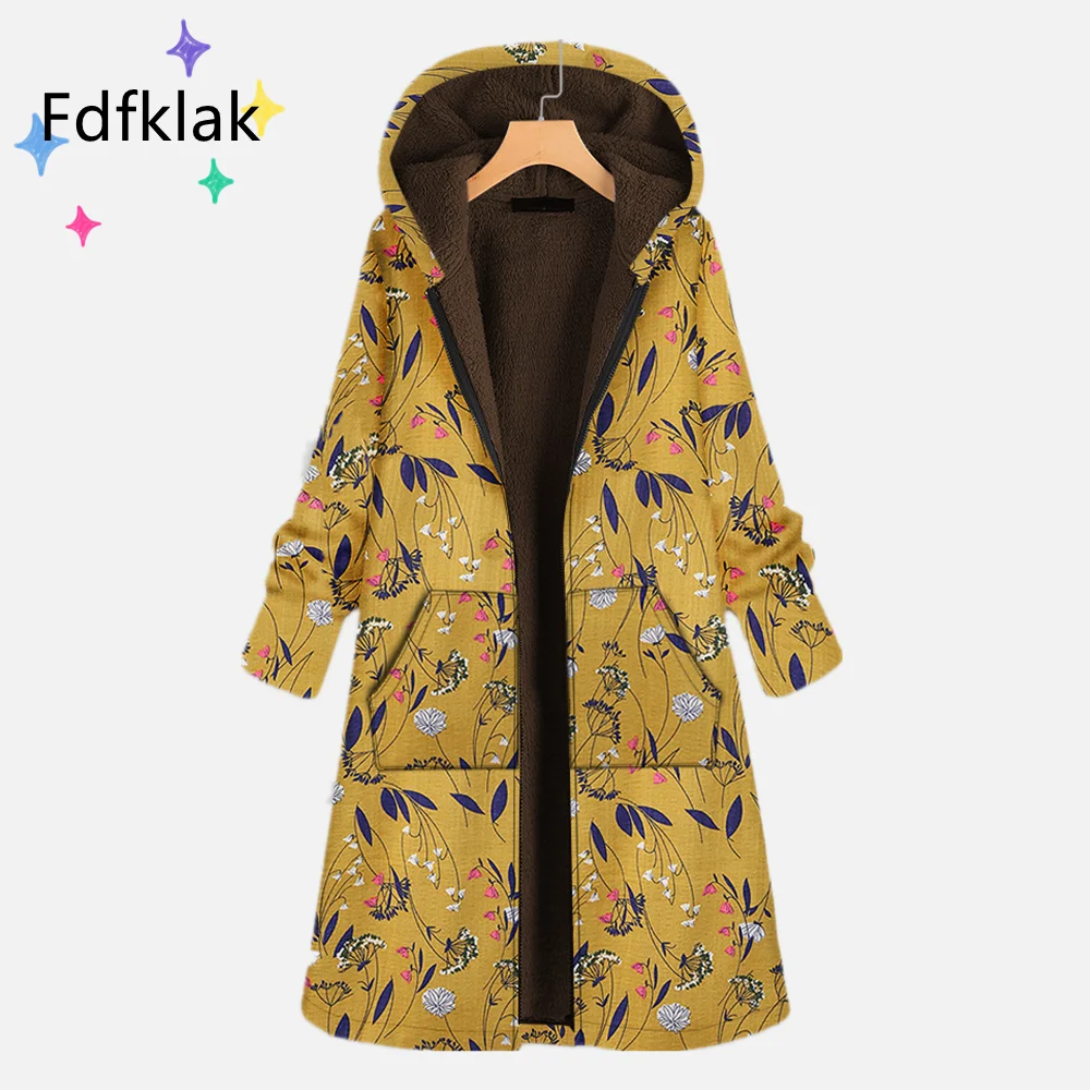 Fdfklak Korean Print Parkas For Women Clothing Cotton Linen Plus Velvet Thick Mid-Length Green Jacket Female 2021 Oversize