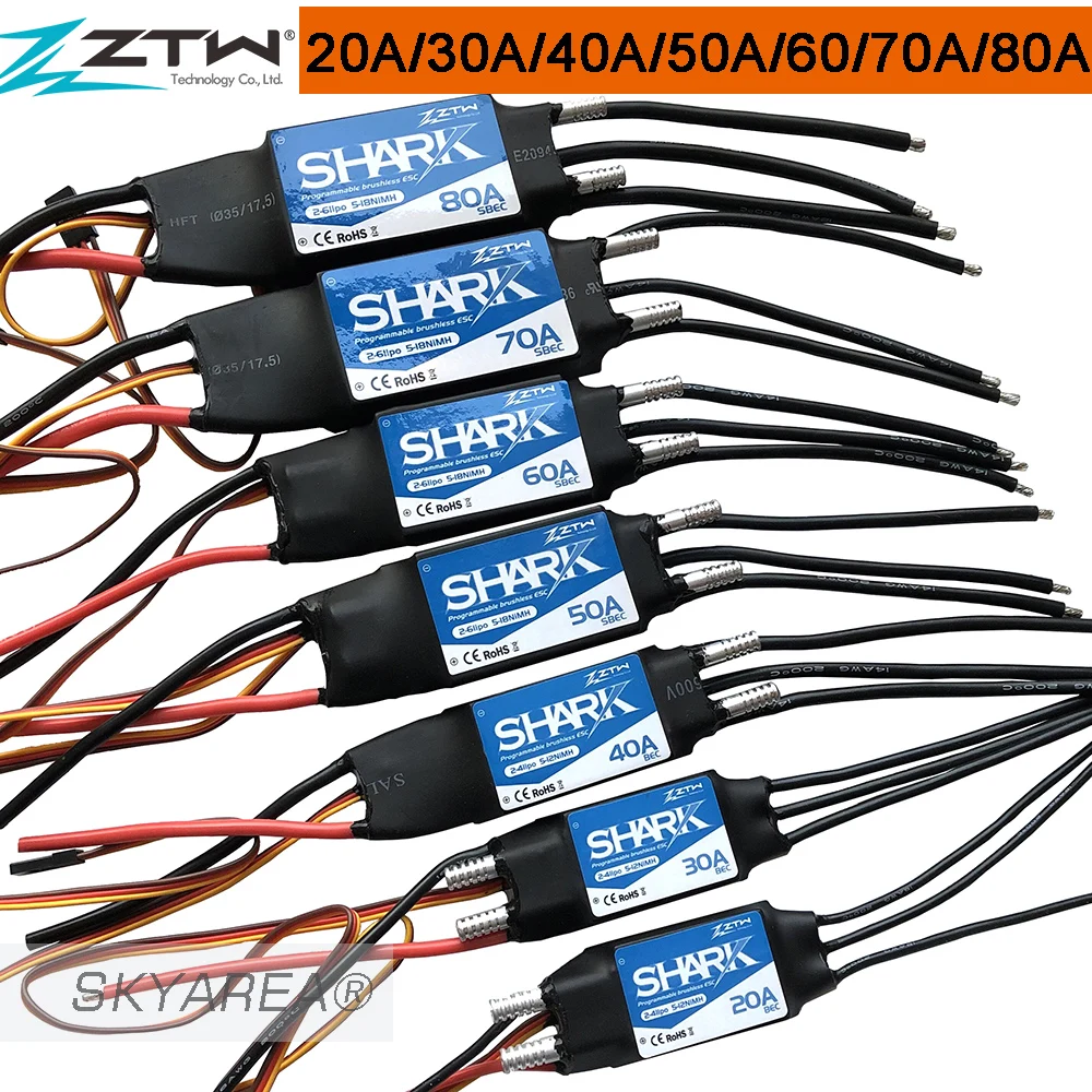 

ZTW Shark Dual Way 20A 30A 40A 50A 60A 70A 80A BEC Waterproof Brushless ESC For RC Boat With Water-Cooling