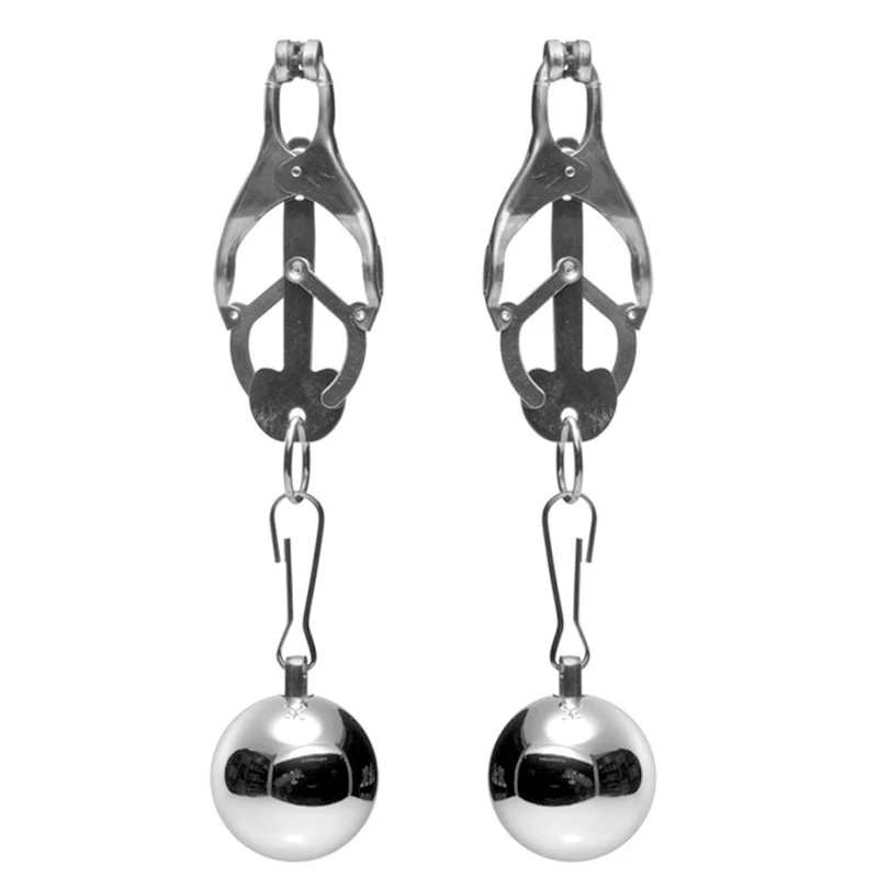 BDSM Weighted Ringed Clover-style Nipple Clamps,SM Bondage,Sex Toys For Couples,Stainless Steel Clit Clitoris Pincher