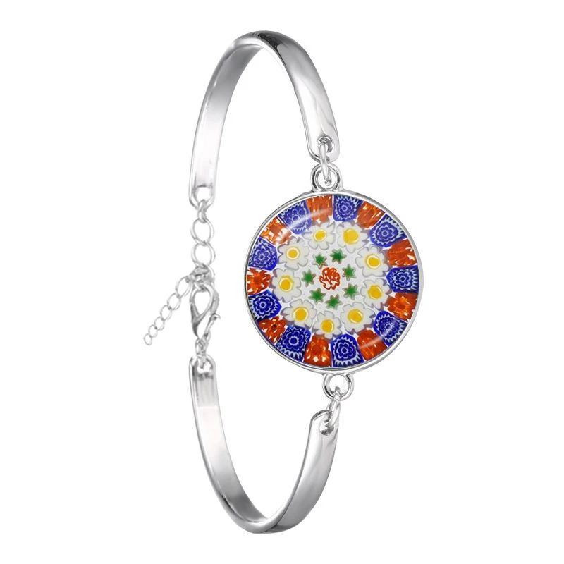 Murano Millefiori Braceler MultiColour Flower 18mm Glass Cabochon Chain Bangle Jewelry For Women Men Gift Wholesale