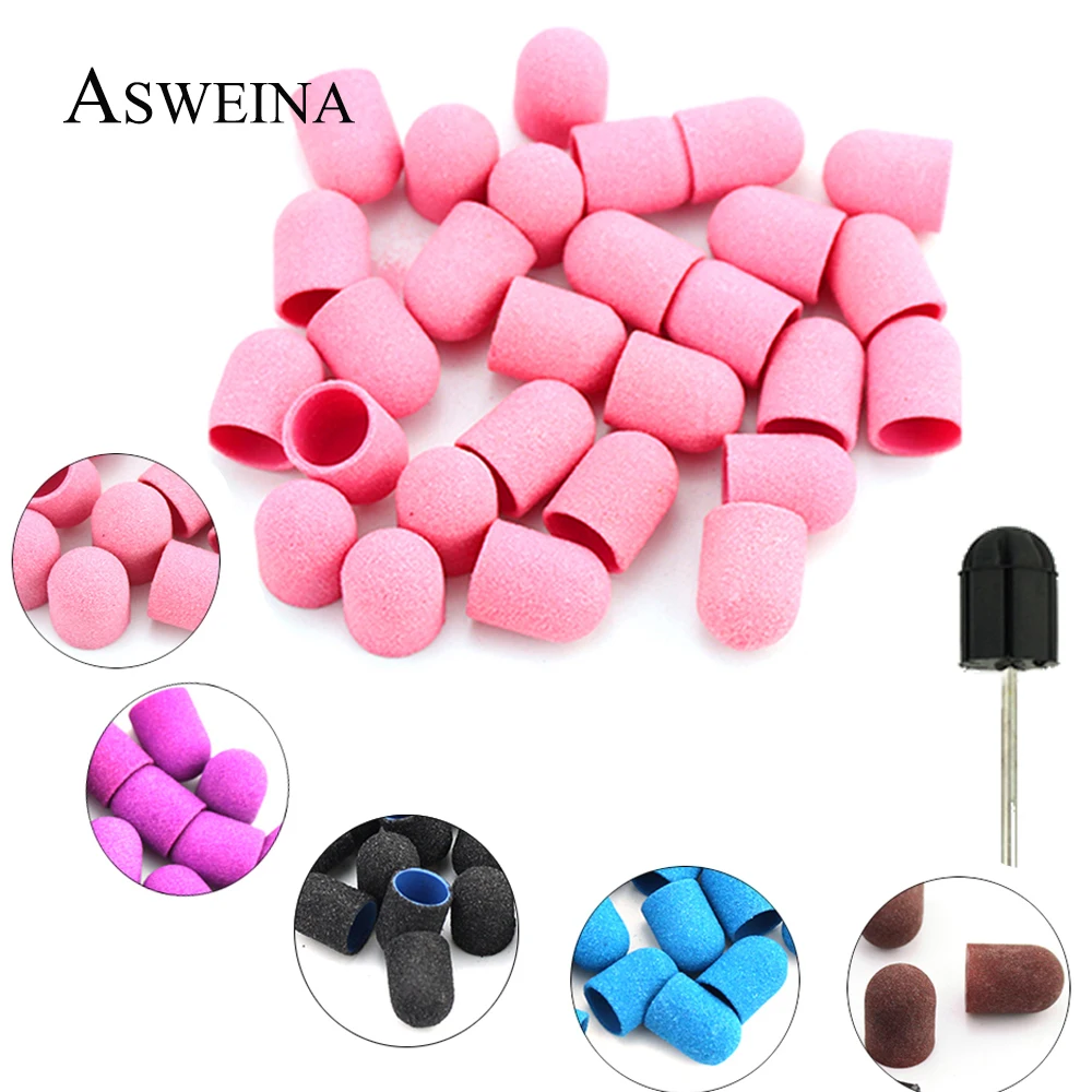 100pcs 13*19mm Nail Sanding Block Caps With Grip Plastic Electric Pedicure Foot Care Tool Nail Art Sand Polishing Accessories